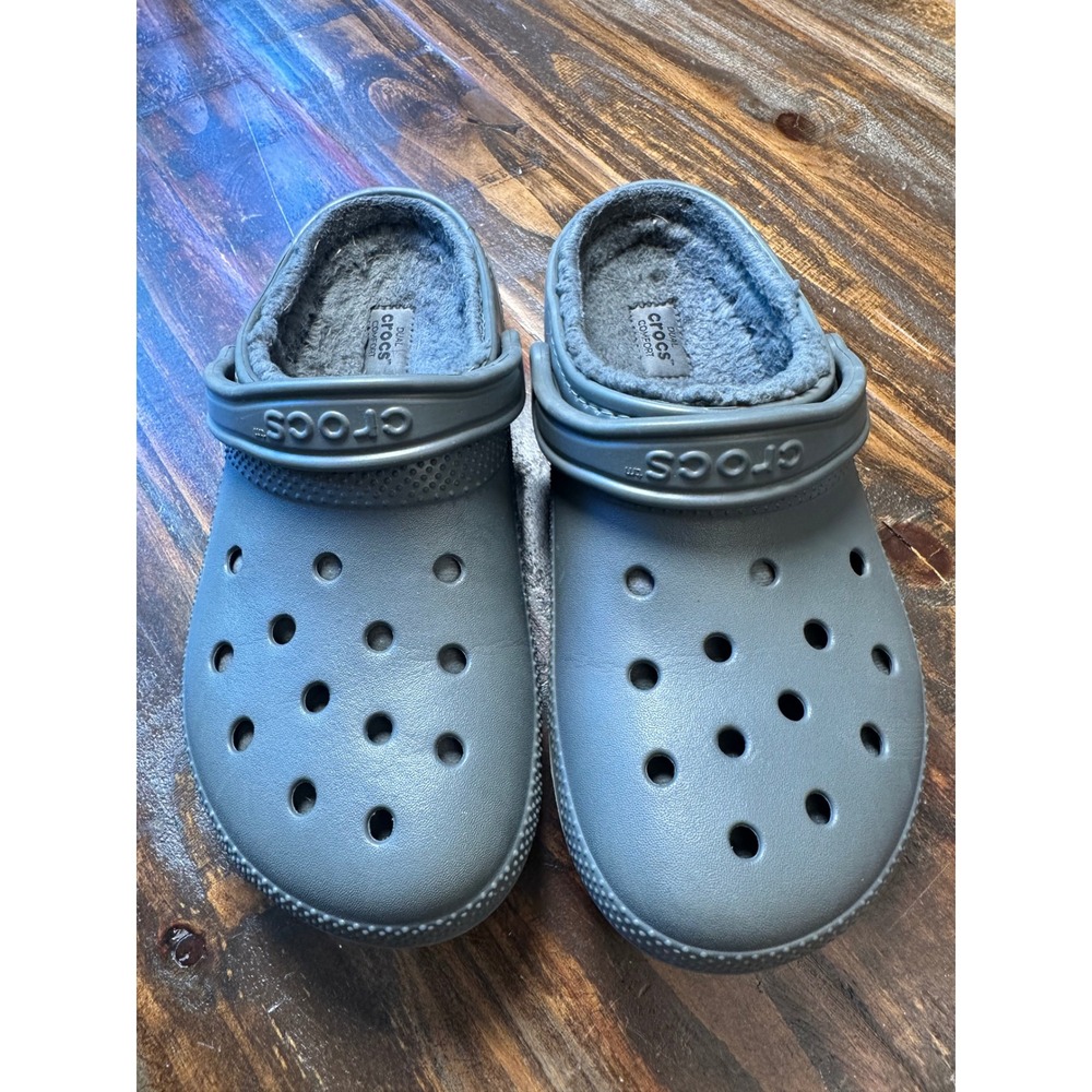 Crocs Classic Lined Clog Slate Grey Men 7 Women 9 Fuzzy Comfort Mule‎ Slippers